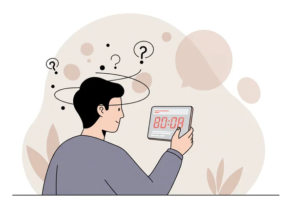 Person viewing BSDS score on a screen, with thought bubbles